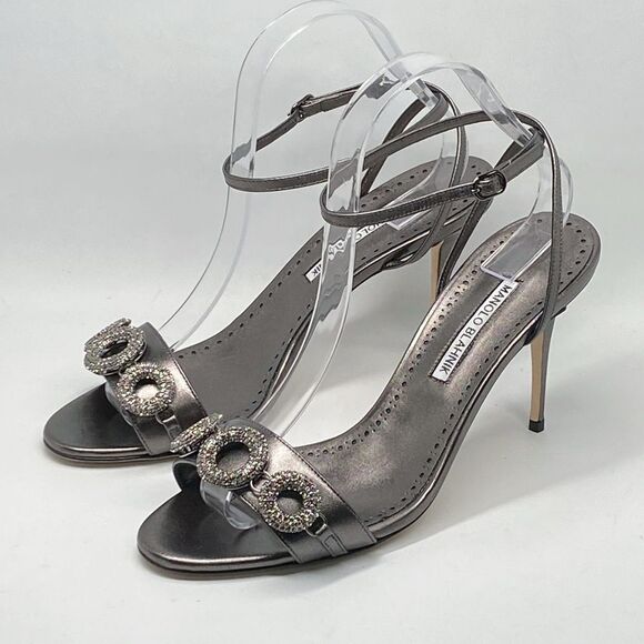 Manolo Blahnik Alvisa Crystal-Embellished Metallic Leather Sandals size 40 - Picture 3 of 13